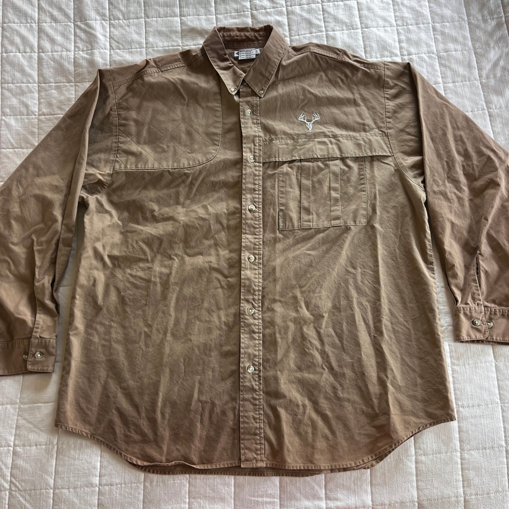 Columbia Mens Brown Cotton Long Sleeve Hunting Shirt Deer Skull HM7014 XL